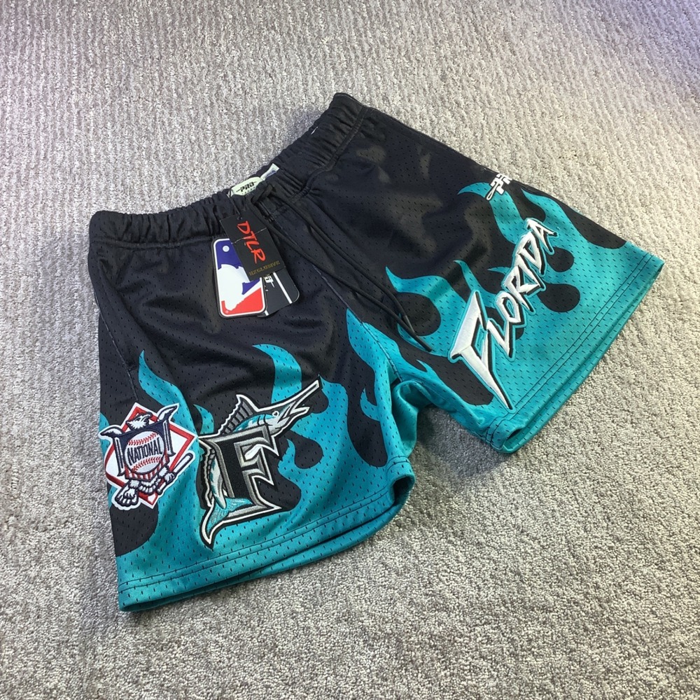 Pro Standard Florida Marlins‎ MLB Cooperstown Mesh Shorts Black Teal Size S NWT